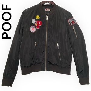 Bomber Jacket with Emoji Patches Size Medium Black